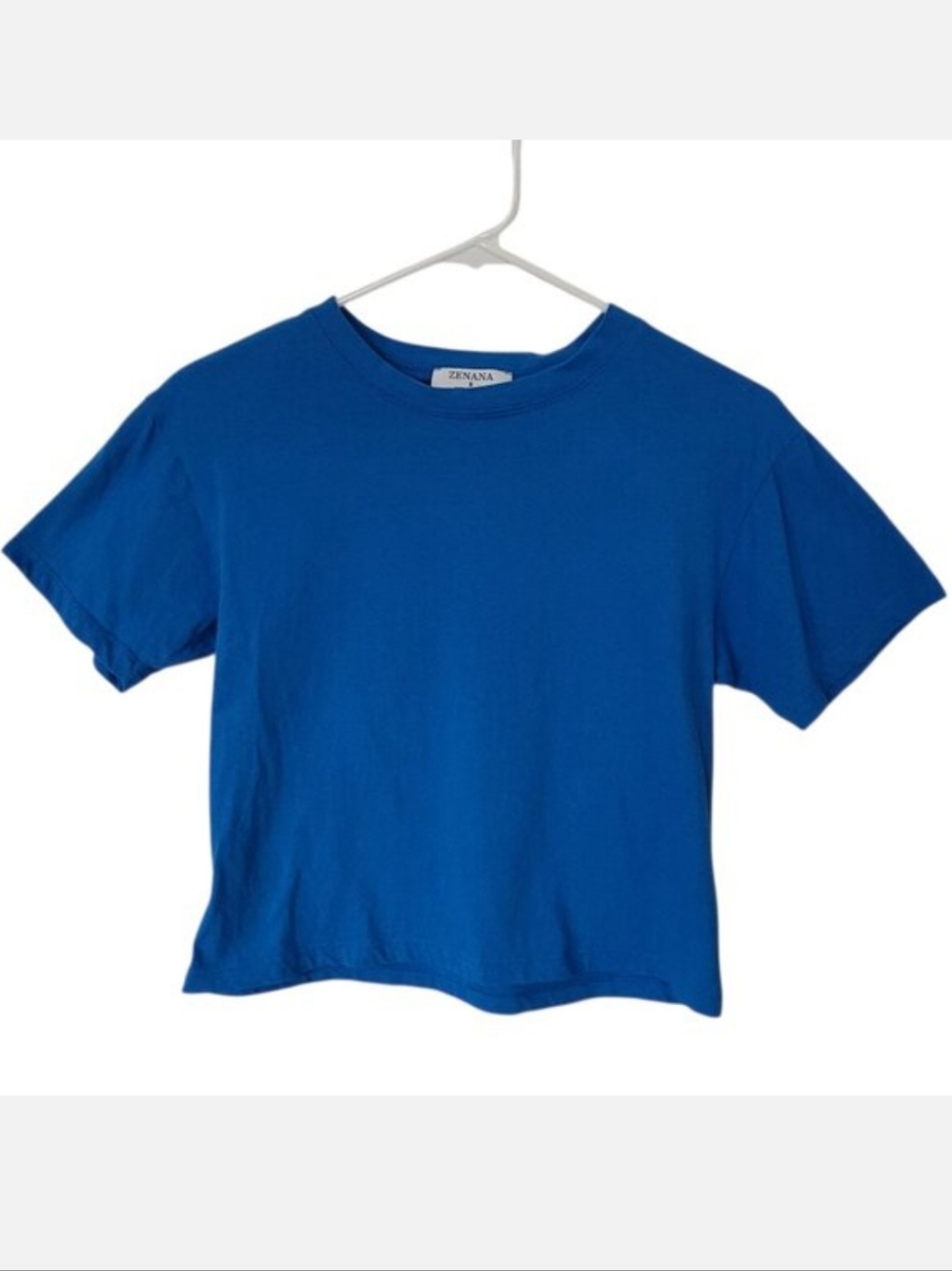 Women's Zenana Blue Boxy Crop Length Crewneck Tee Size Small